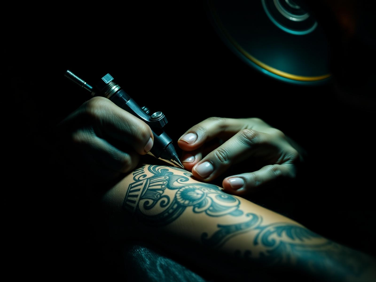 Tatuador profissional trabalhando em uma sessão
